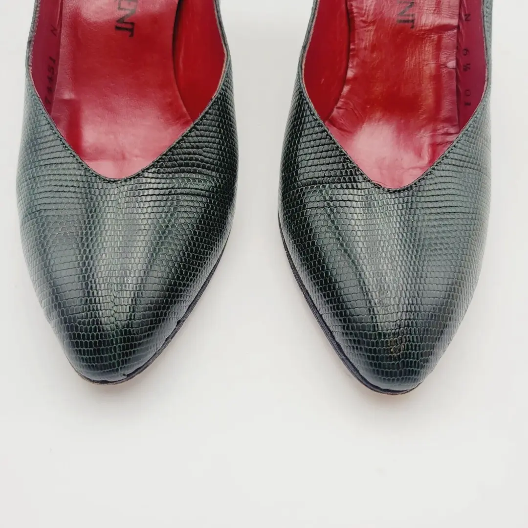 复古 YVES SAINT LAURENT 绿色 Python Triboo 高跟鞋 尺寸 6.5 意大利制造-