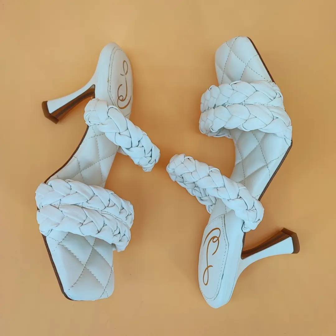 Sam Edelman Meghan 女式 9M 码凉鞋合成白色编织方形-