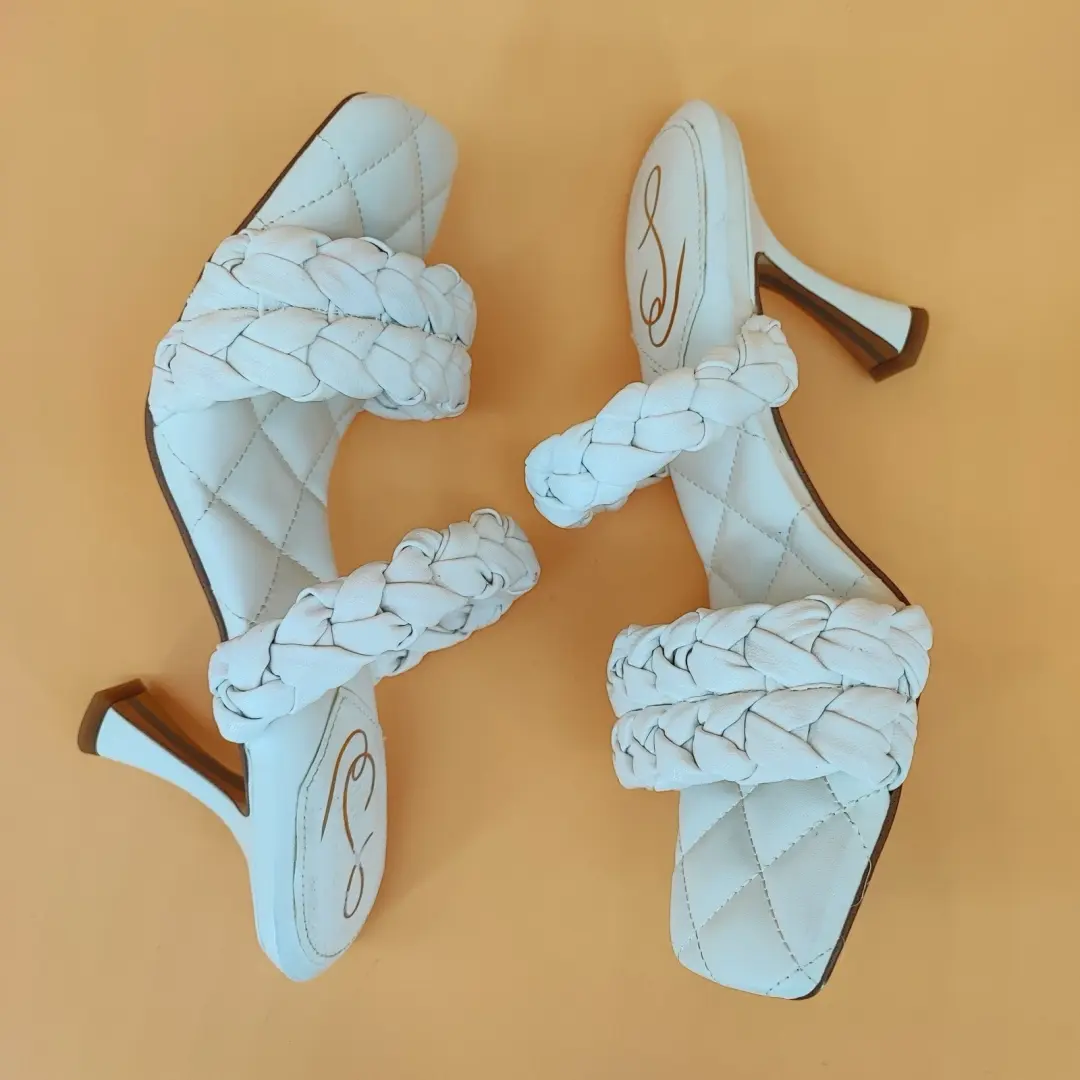 Sam Edelman Meghan 女式 9M 码凉鞋合成白色编织方形-