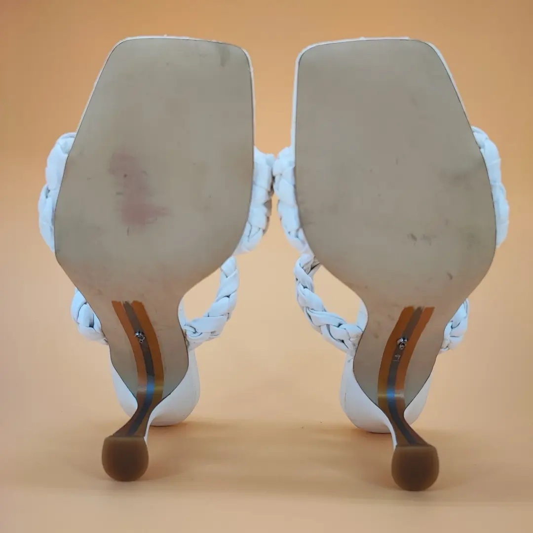 Sam Edelman Meghan 女式 9M 码凉鞋合成白色编织方形-