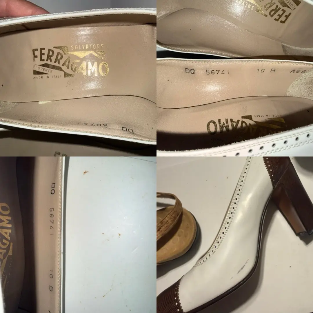 Salvatore Ferragamo 复古 Spectator 泵霜棕色帽头皮革高跟鞋 10-