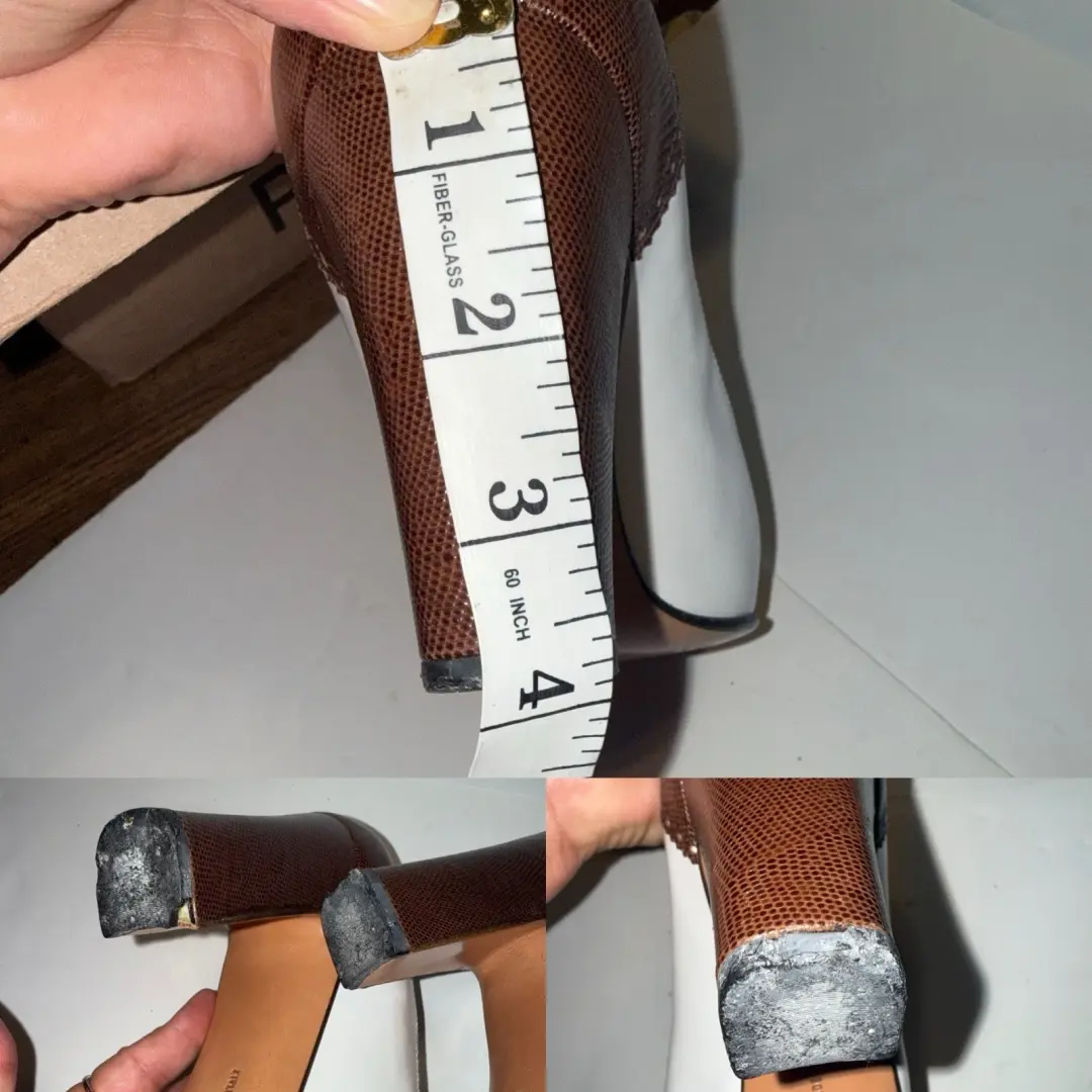 Salvatore Ferragamo 复古 Spectator 泵霜棕色帽头皮革高跟鞋 10-