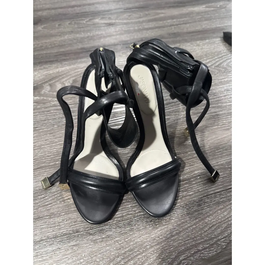 Jason Wu Black Leather Ankle Wrap Stiletto Sandals Made in Italy Size 35.5
