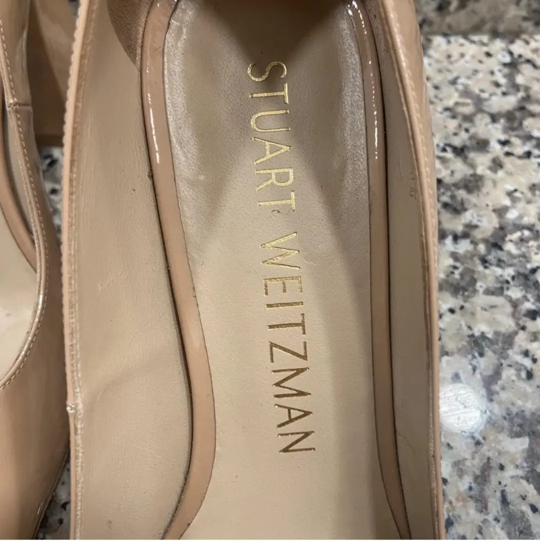 Stuart Weitzman 块跟曲线块 85 泵-裸色专利尺寸 9.5-