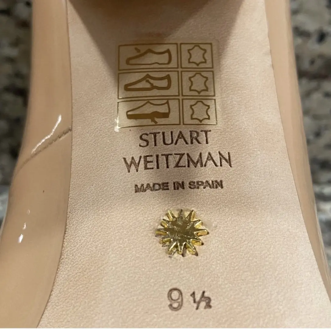 Stuart Weitzman 块跟曲线块 85 泵-裸色专利尺寸 9.5-
