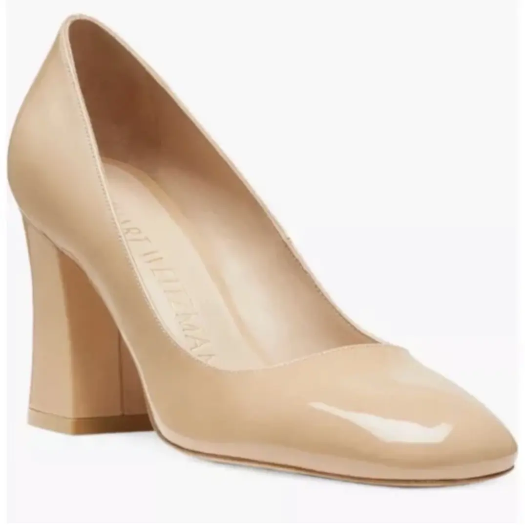 Stuart Weitzman 块跟曲线块 85 泵-裸色专利尺寸 9.5-