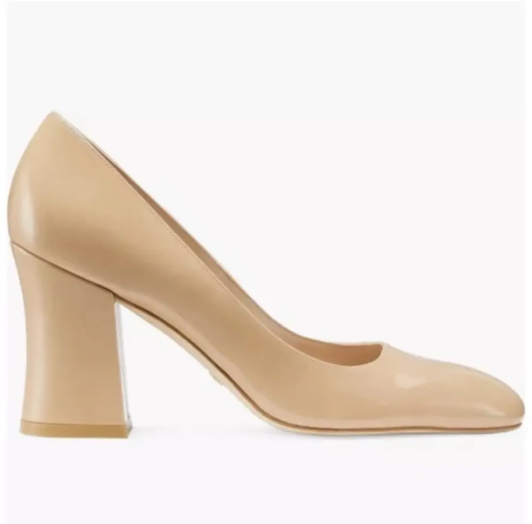 Stuart Weitzman 块跟曲线块 85 泵-裸色专利尺寸 9.5-