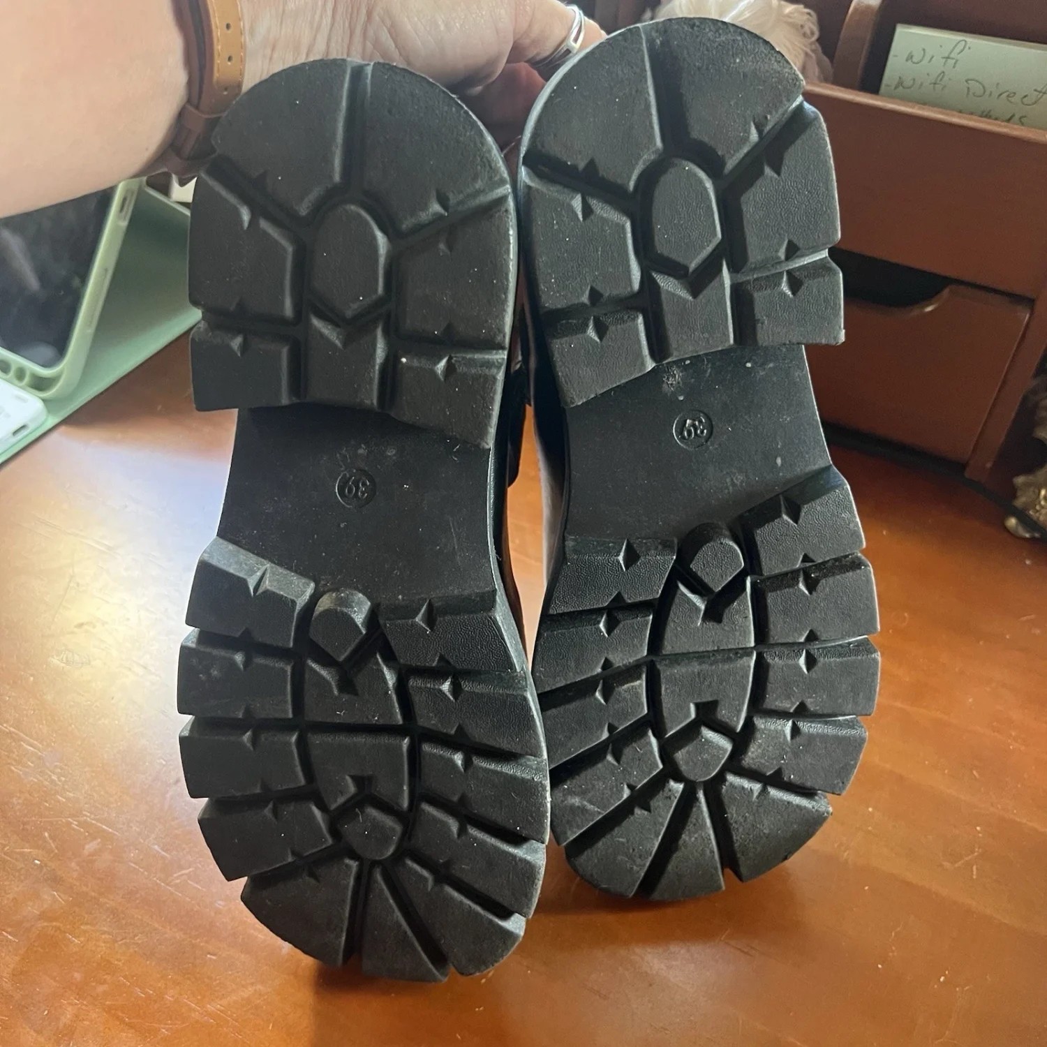 女式黑色玛丽珍高跟鞋人造皮革圆头踝带扣 8-