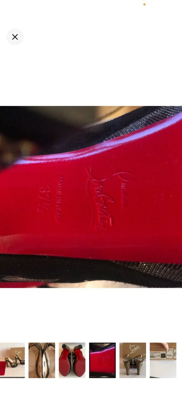 Christian Louboutin 黑色/金色厚底露趾踝带鞋跟 EU 37.5-