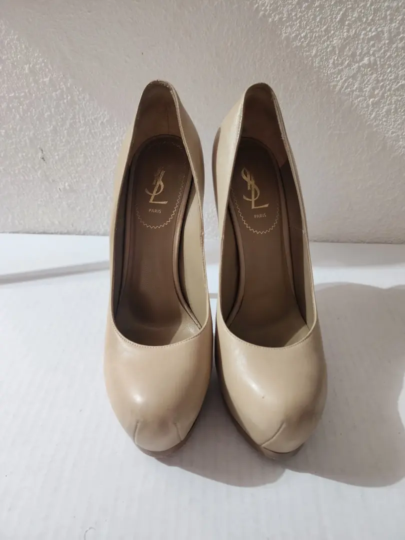 Yves Saint Laurent Tribto 女式裸米色皮革厚底高跟鞋 EU 39.5-