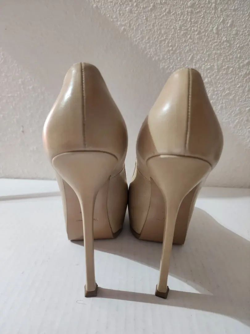 Yves Saint Laurent Tribto 女式裸米色皮革厚底高跟鞋 EU 39.5-