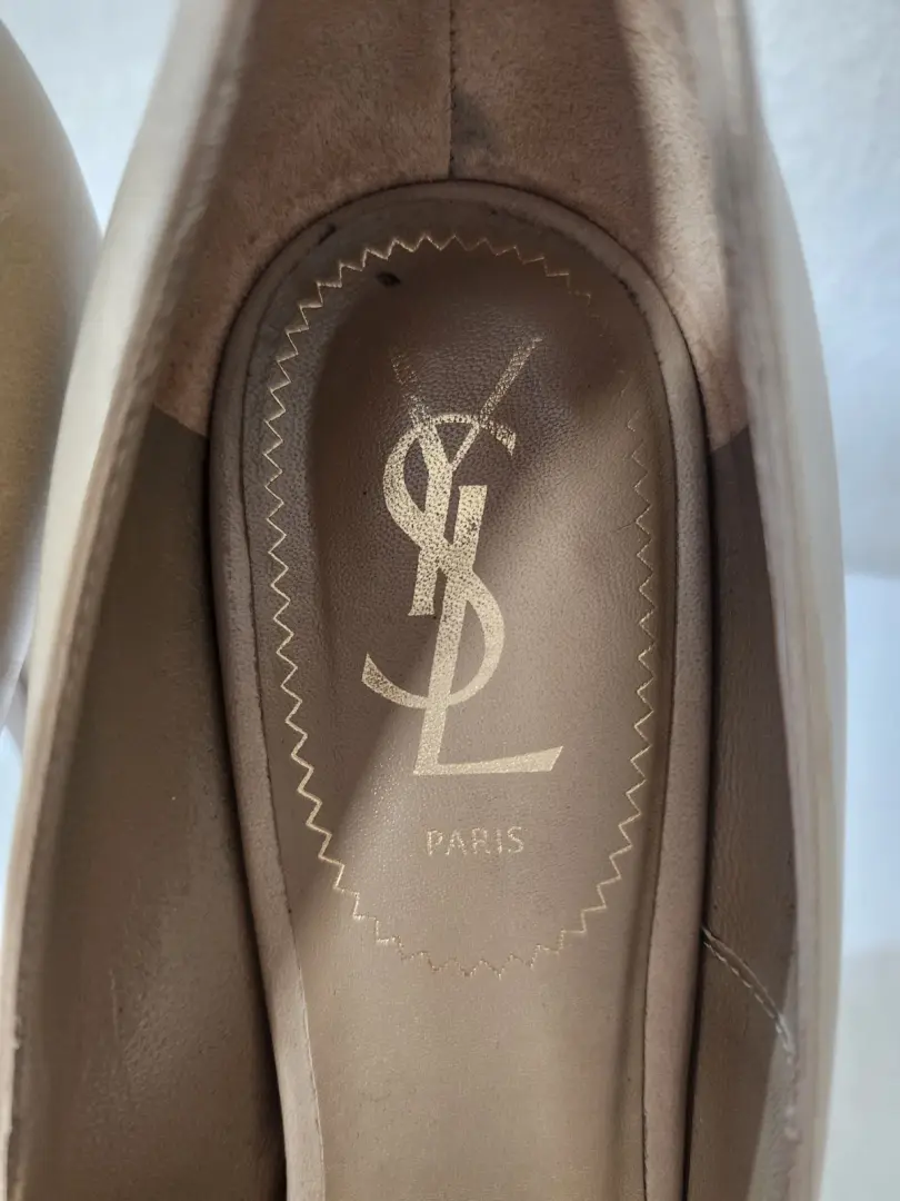 Yves Saint Laurent Tribto 女式裸米色皮革厚底高跟鞋 EU 39.5-
