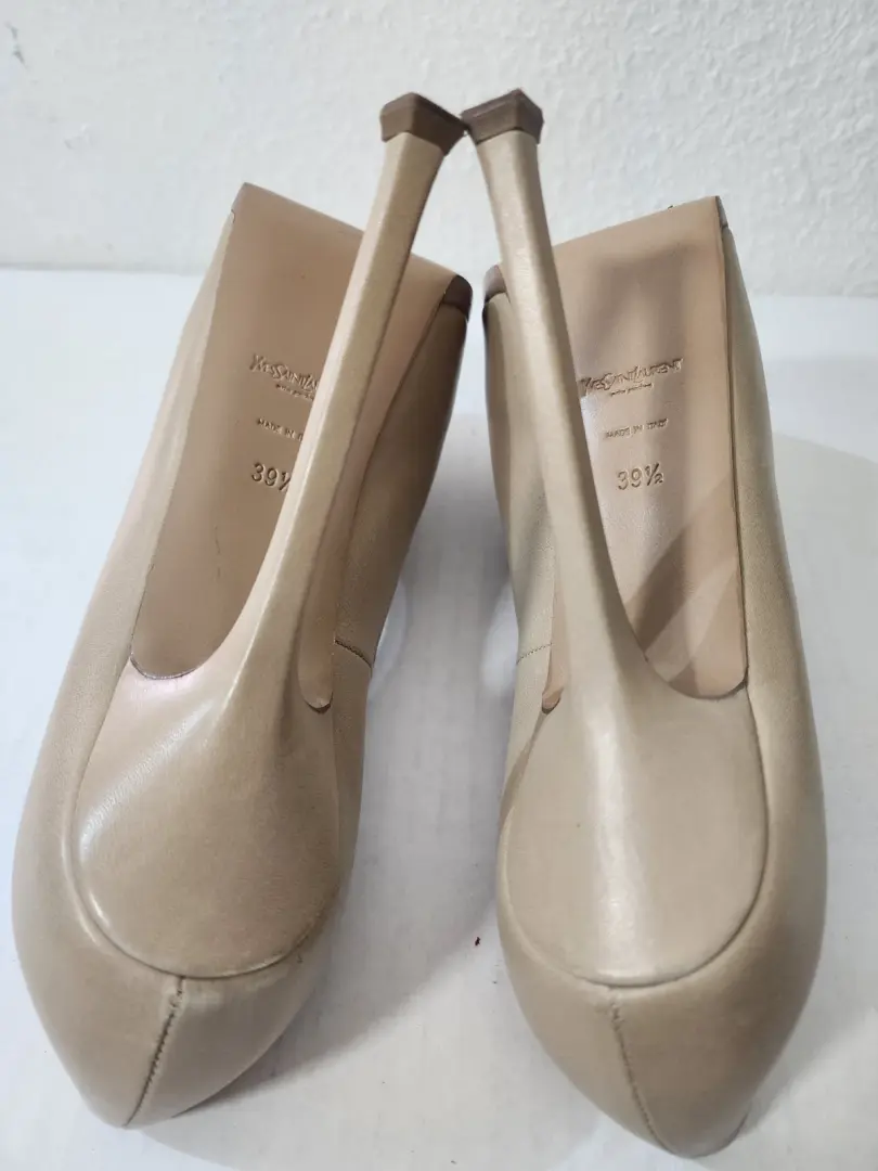 Yves Saint Laurent Tribto 女式裸米色皮革厚底高跟鞋 EU 39.5-