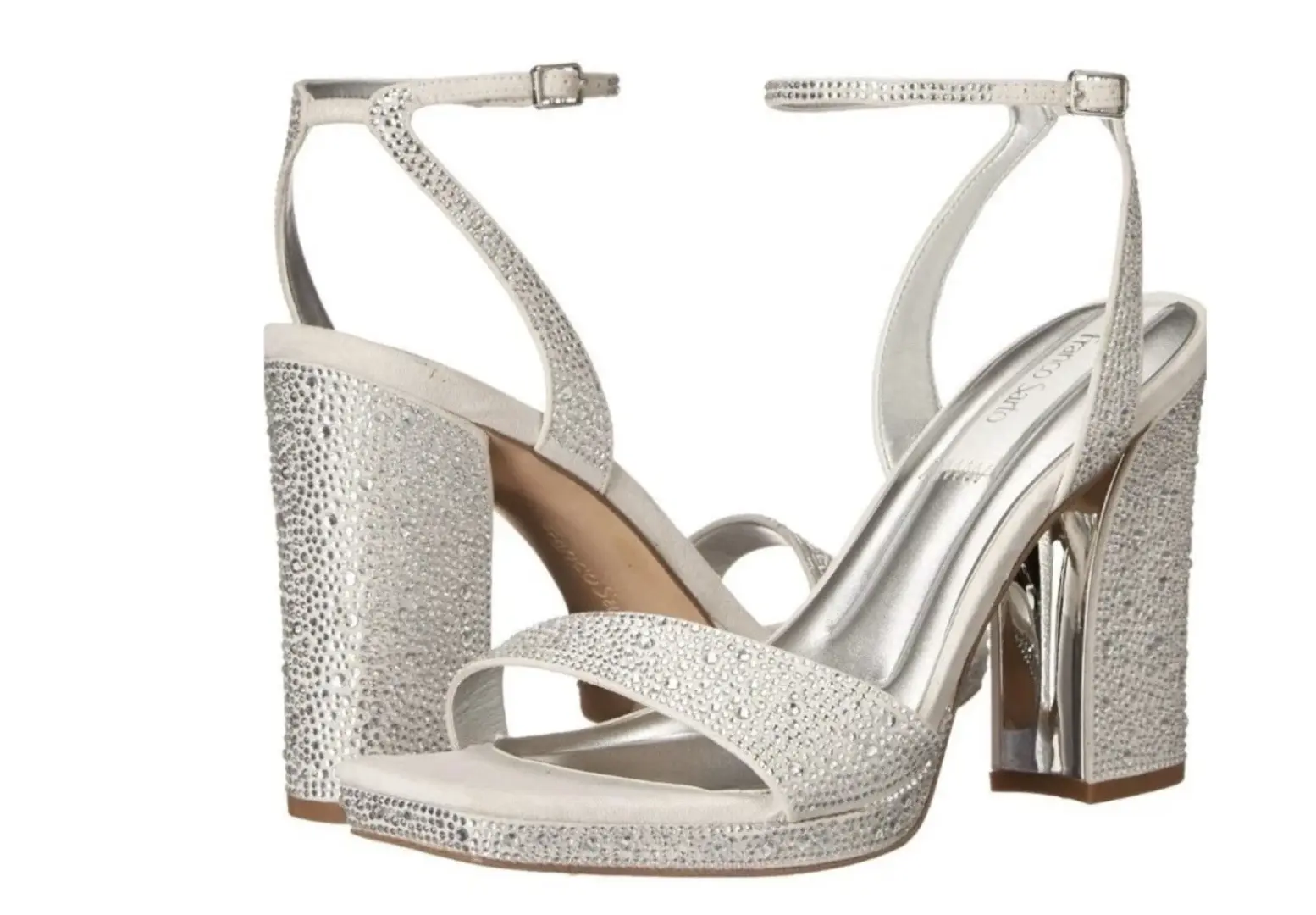 Franco Sarto 女式 5 码 L-Daffy 踝带高跟鞋水钻银色-