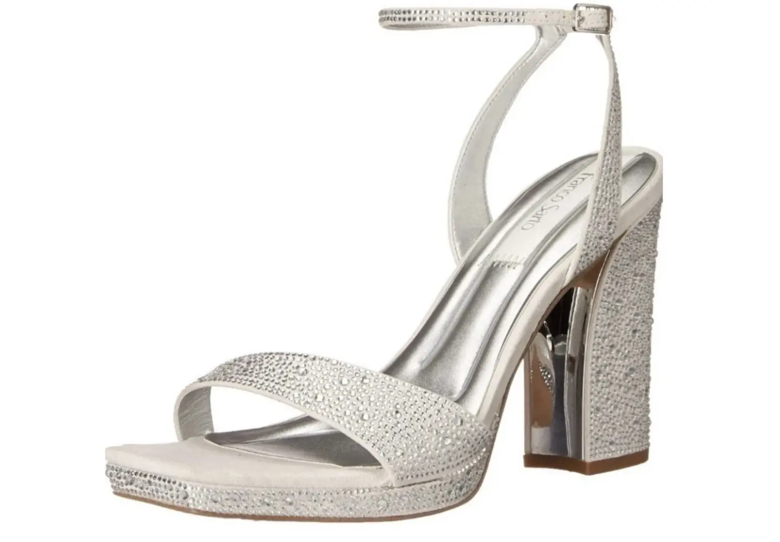 Franco Sarto 女式 5 码 L-Daffy 踝带高跟鞋水钻银色-