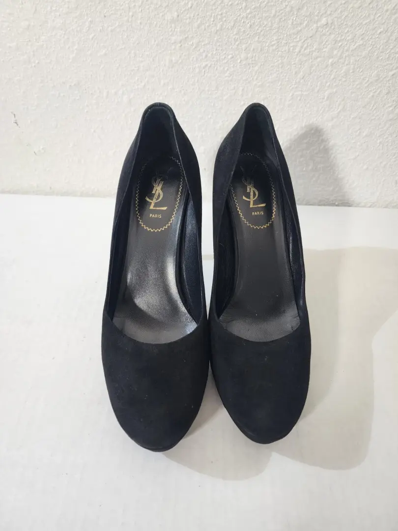 Yves Saint Laurent 女式鞋黑色麂皮绒厚底高跟鞋 40.5 码-