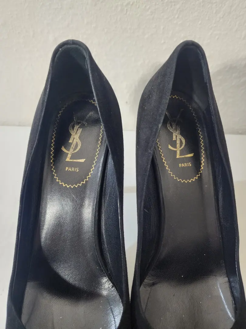 Yves Saint Laurent 女式鞋黑色麂皮绒厚底高跟鞋 40.5 码-
