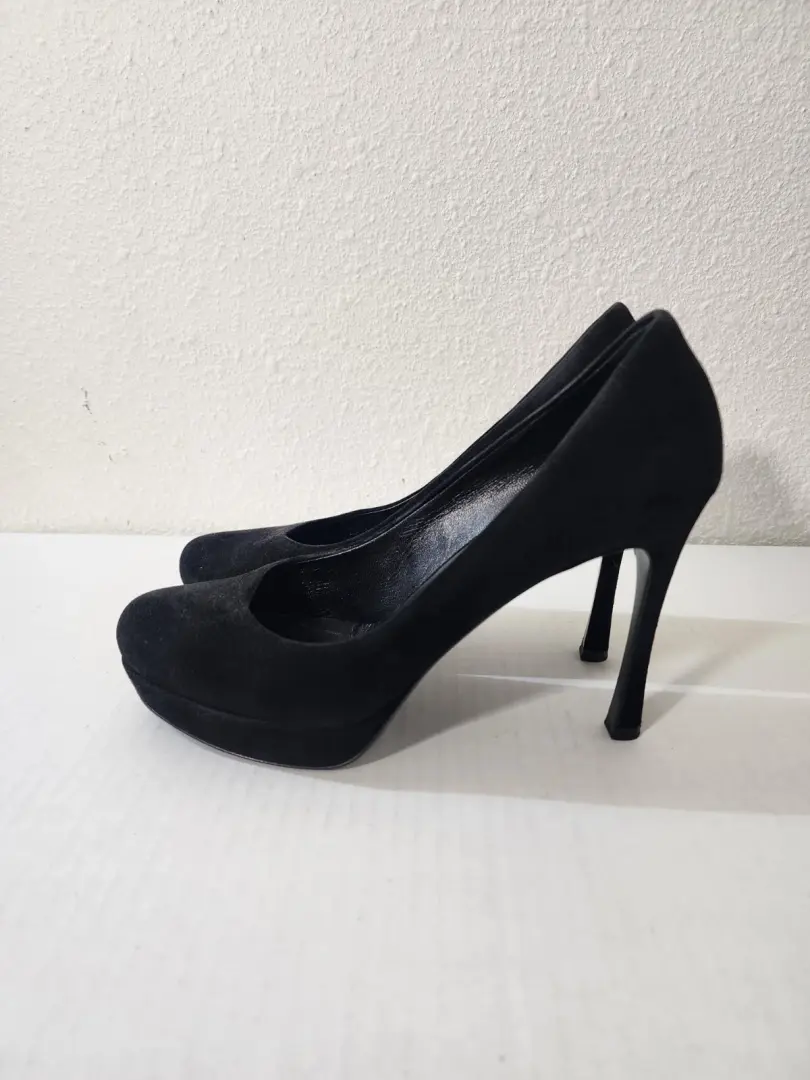 Yves Saint Laurent 女式鞋黑色麂皮绒厚底高跟鞋 40.5 码-