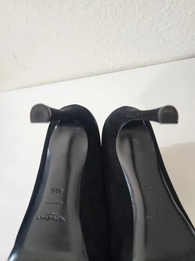 Yves Saint Laurent 女式鞋黑色麂皮绒厚底高跟鞋 40.5 码-