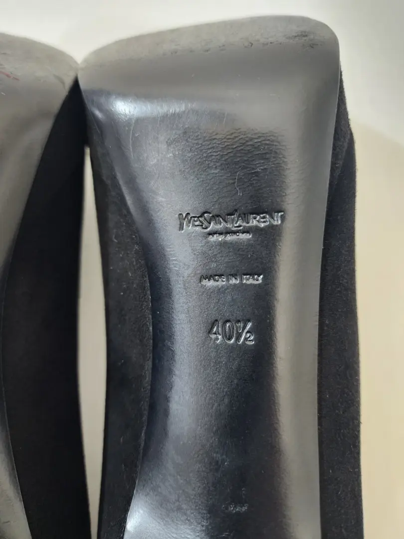 Yves Saint Laurent 女式鞋黑色麂皮绒厚底高跟鞋 40.5 码-