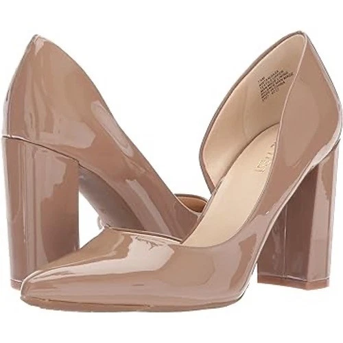Nine West 女式棕褐色专利尖头 D'Orsay 粗跟高跟鞋 8M 码-