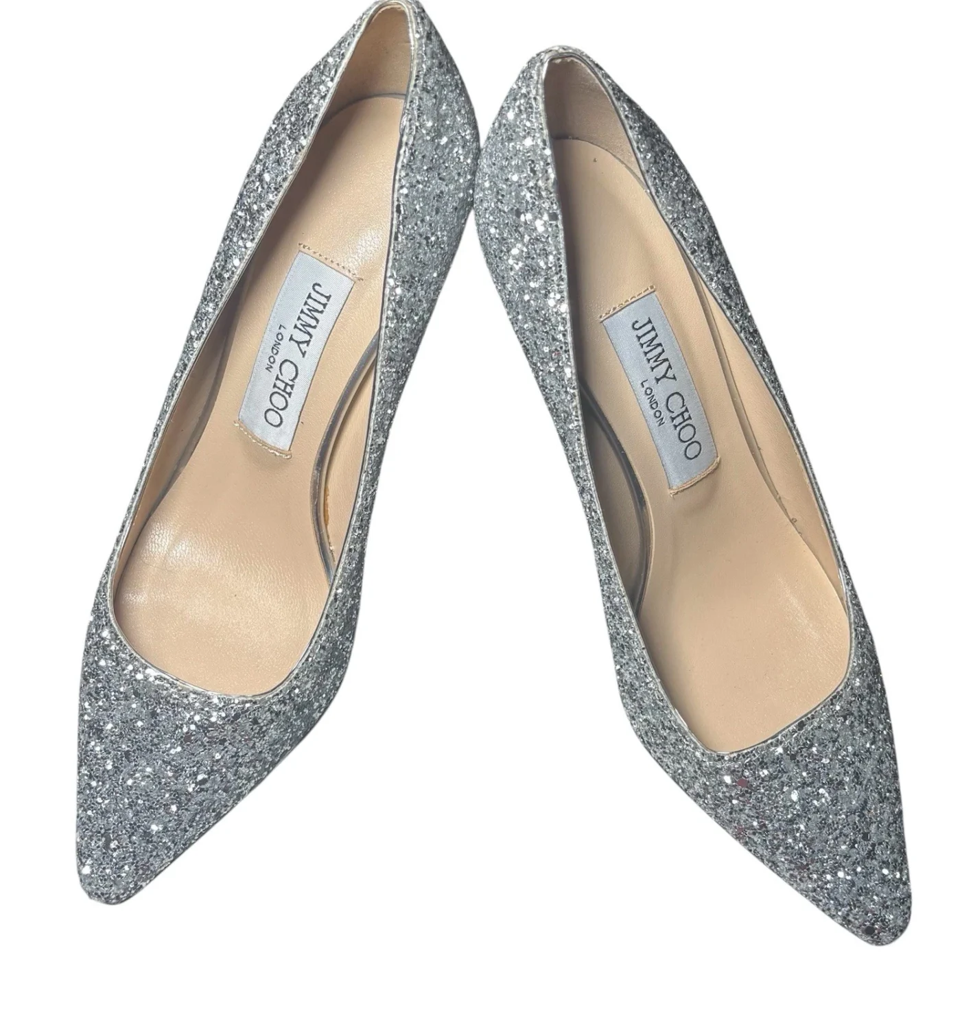 Jimmy Choo 白金混合涂漆粗闪光泵尺寸 36 免运费-