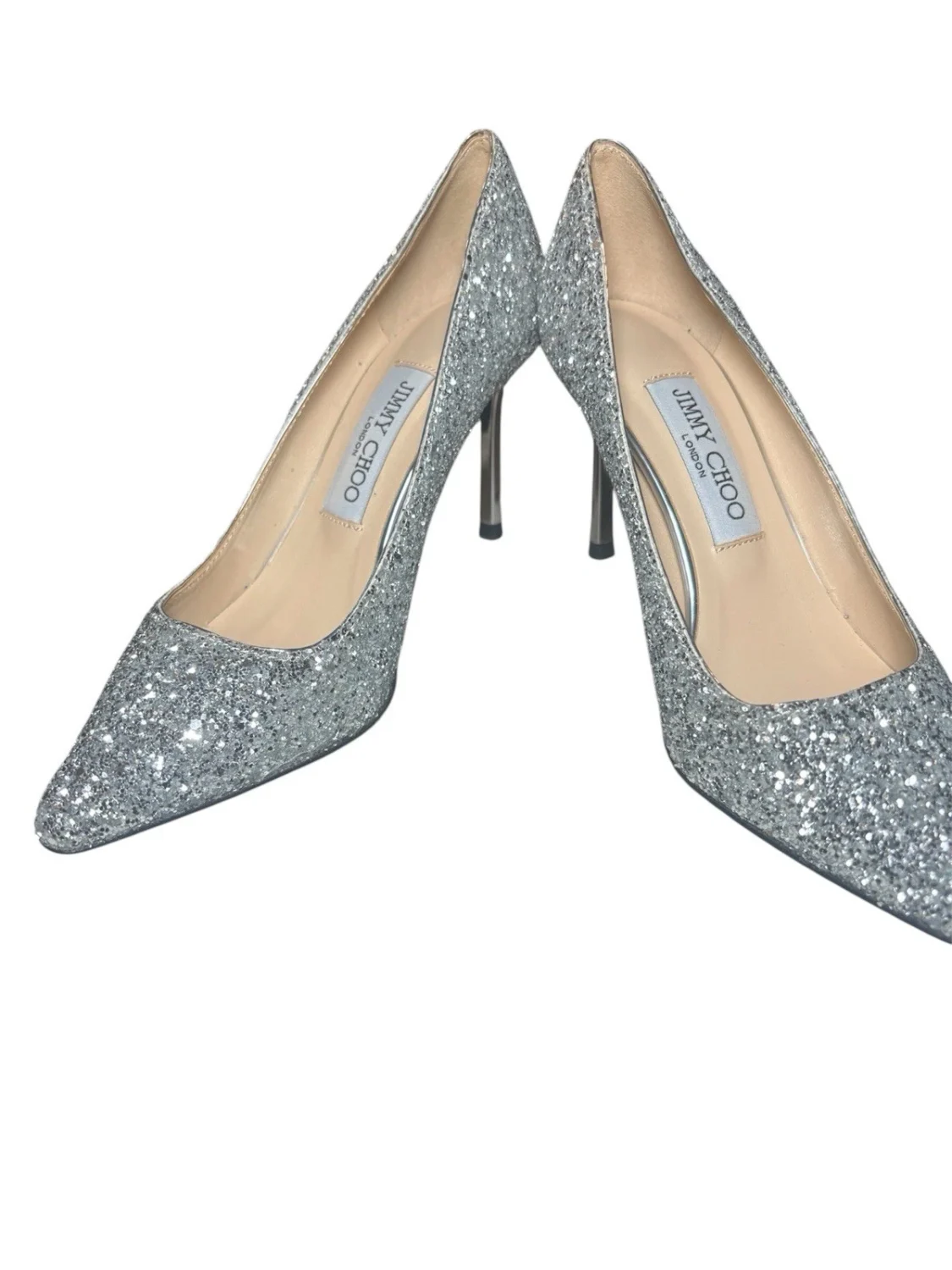 Jimmy Choo 白金混合涂漆粗闪光泵尺寸 36 免运费-