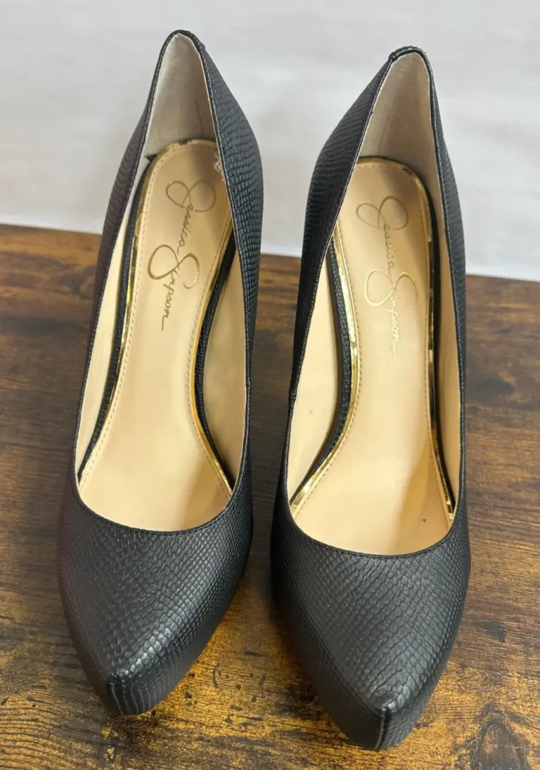 Jessica Simpson Parisah 黑色人造蛇皮纹理厚底高跟鞋 11 M-