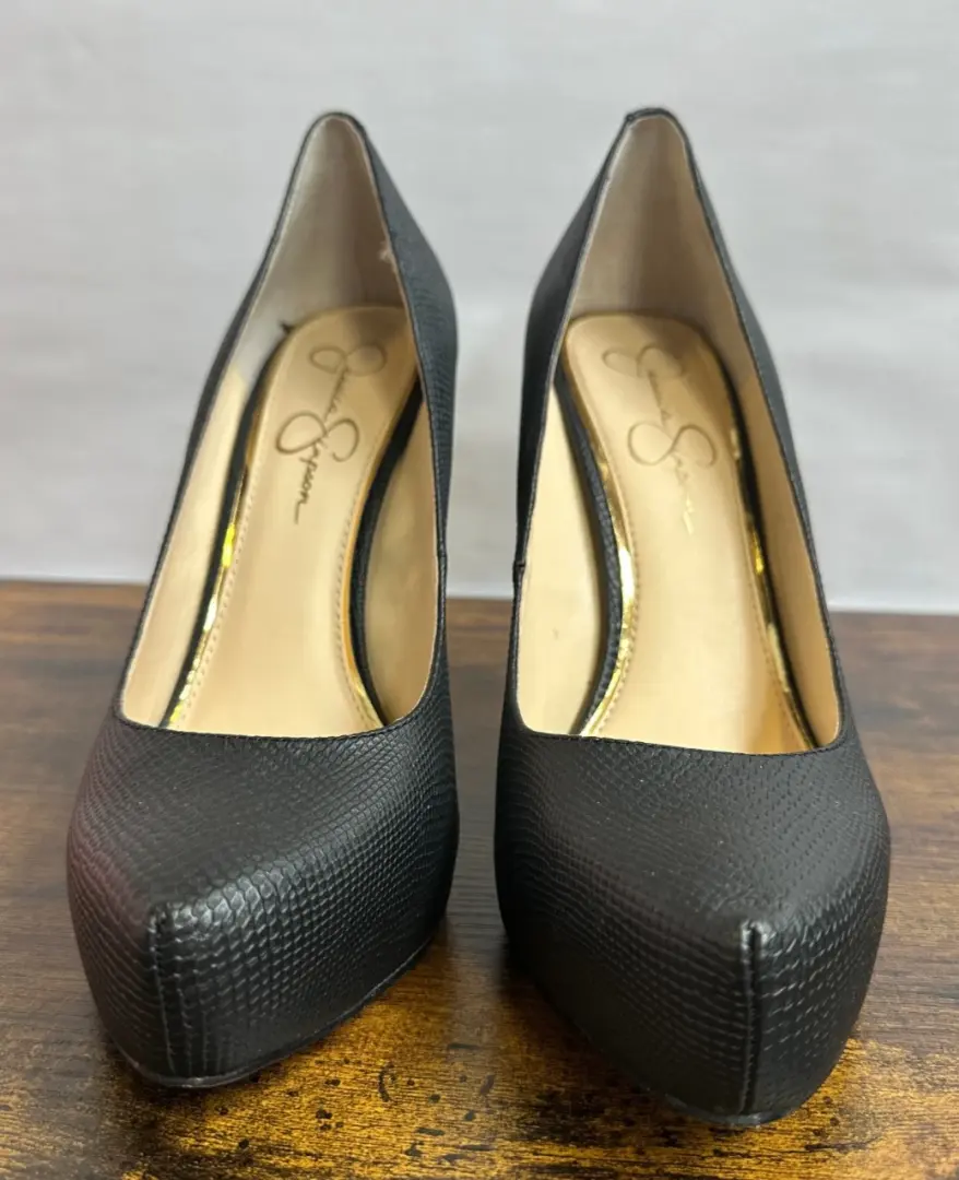 Jessica Simpson Parisah 黑色人造蛇皮纹理厚底高跟鞋 11 M-