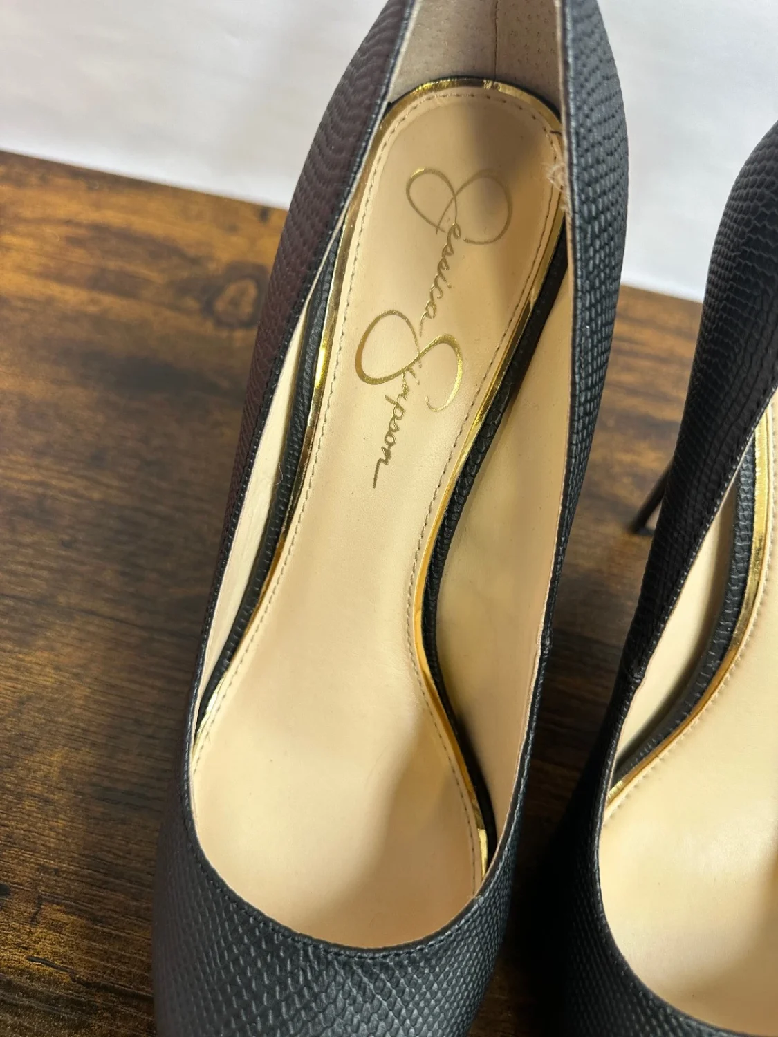 Jessica Simpson Parisah 黑色人造蛇皮纹理厚底高跟鞋 11 M-