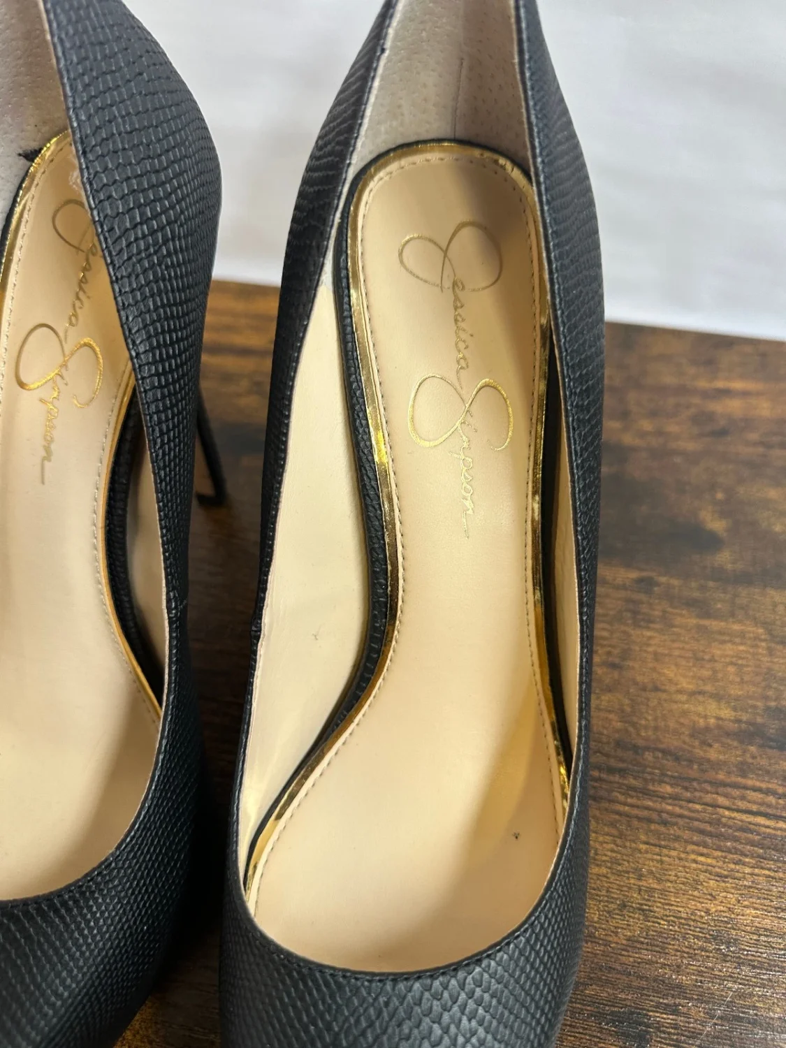 Jessica Simpson Parisah 黑色人造蛇皮纹理厚底高跟鞋 11 M-