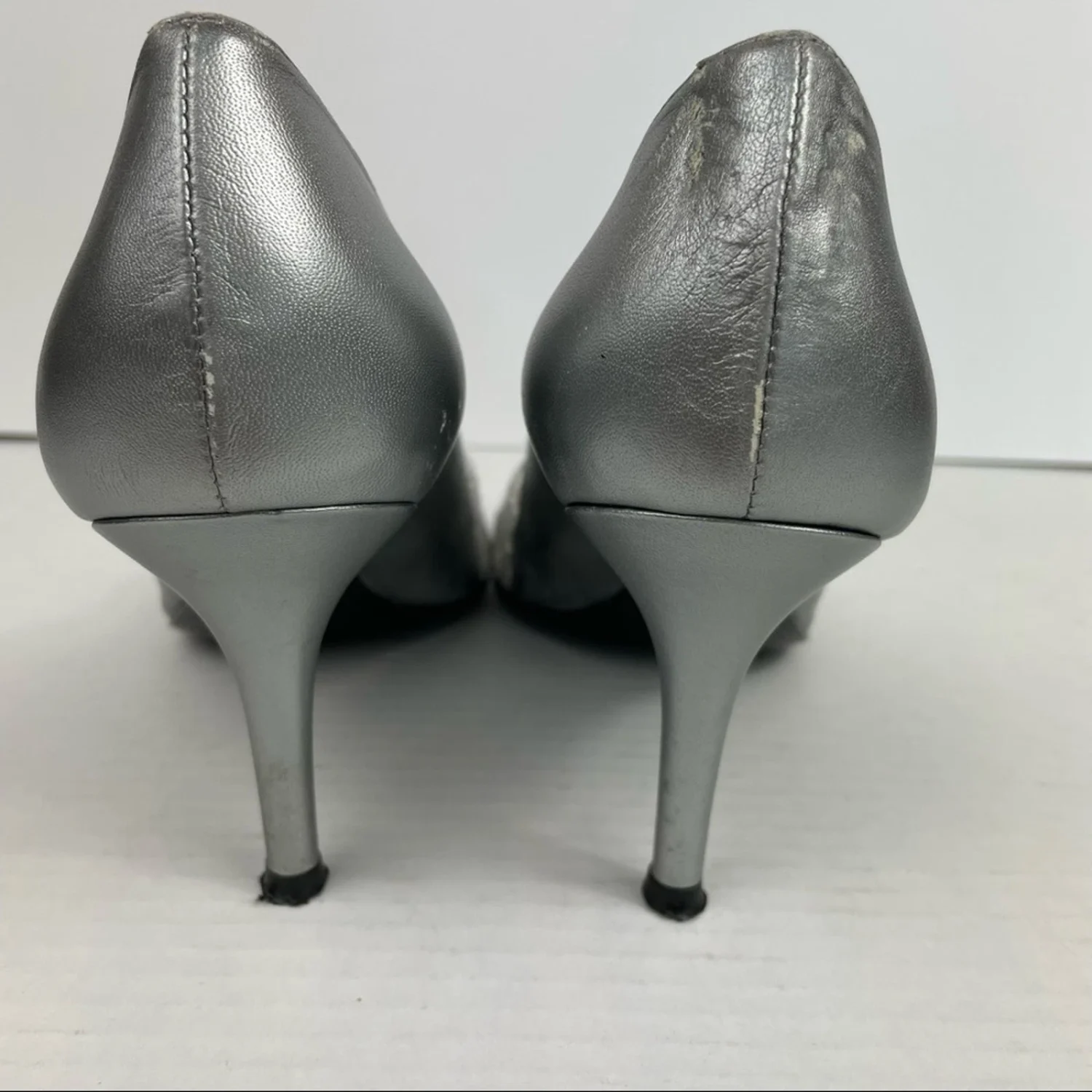 Stuart Weitzman Chantelle Chantilly 蕾丝 Alucha 银色婚礼泵 10.5 码-