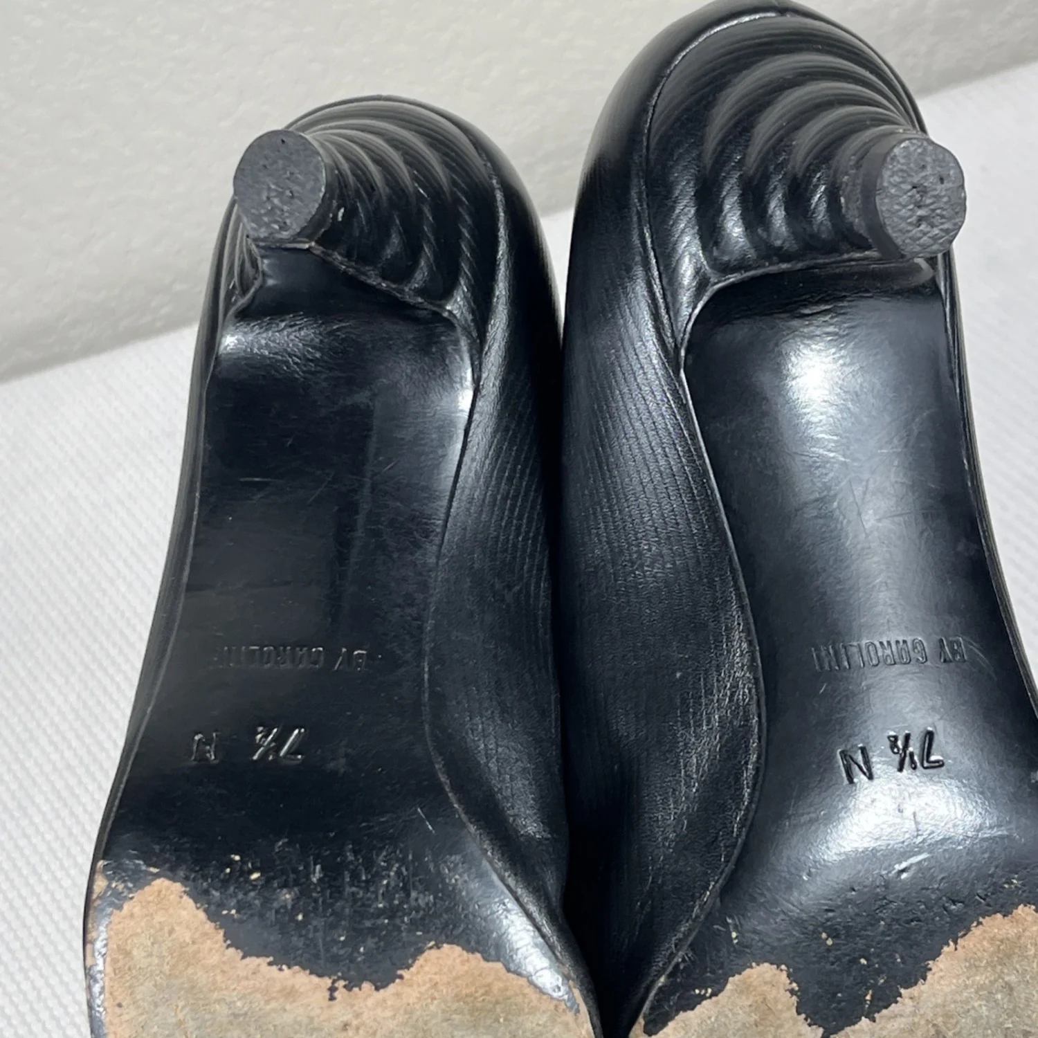 Fendi 复古 Garolino Zucchino FF 标志雕塑鞋跟黑色皮革高跟鞋 7.5 码-