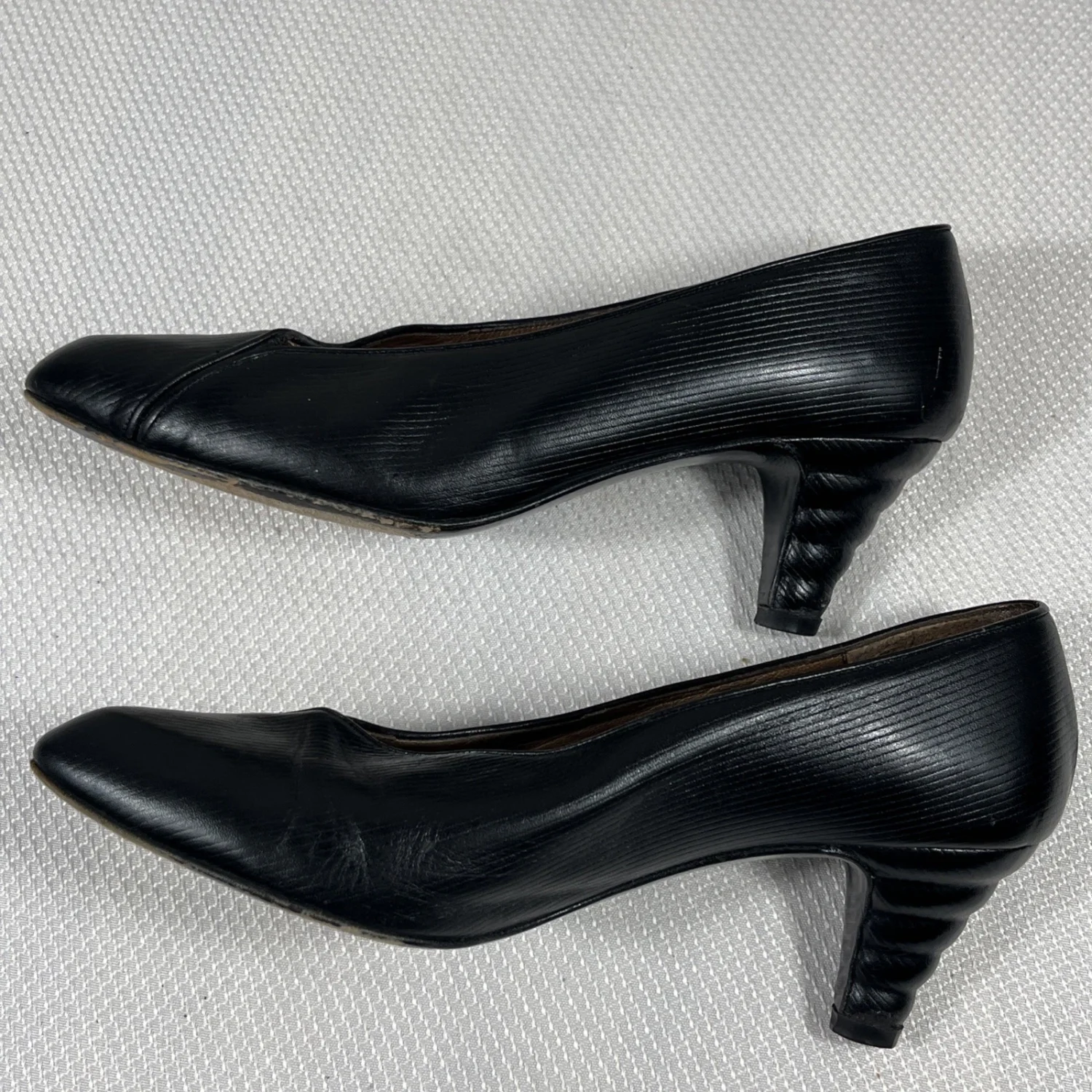 Fendi 复古 Garolino Zucchino FF 标志雕塑鞋跟黑色皮革高跟鞋 7.5 码-