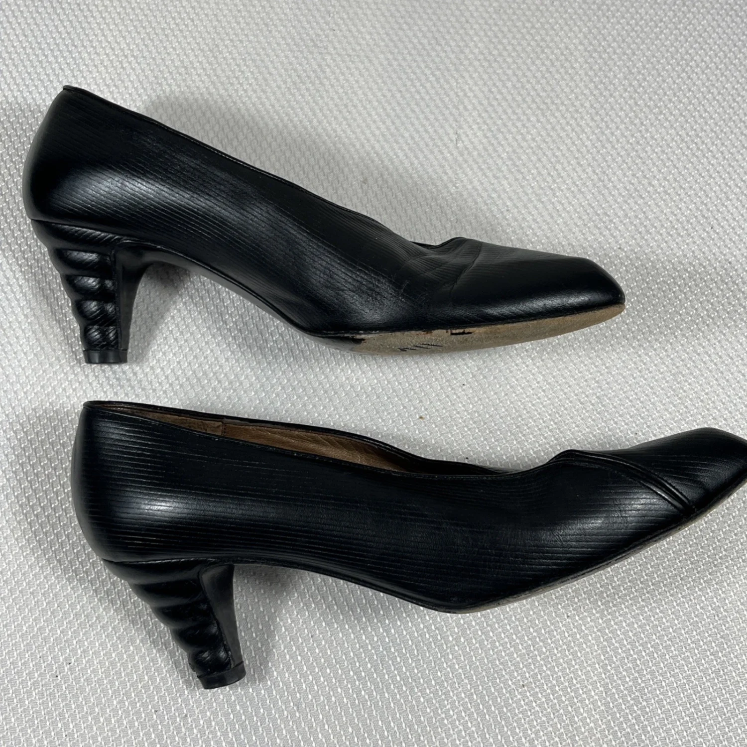Fendi 复古 Garolino Zucchino FF 标志雕塑鞋跟黑色皮革高跟鞋 7.5 码-
