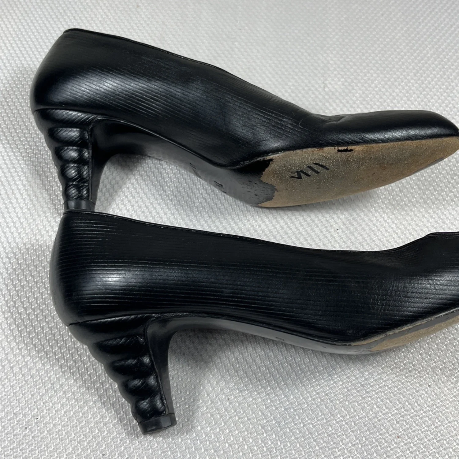 Fendi 复古 Garolino Zucchino FF 标志雕塑鞋跟黑色皮革高跟鞋 7.5 码-