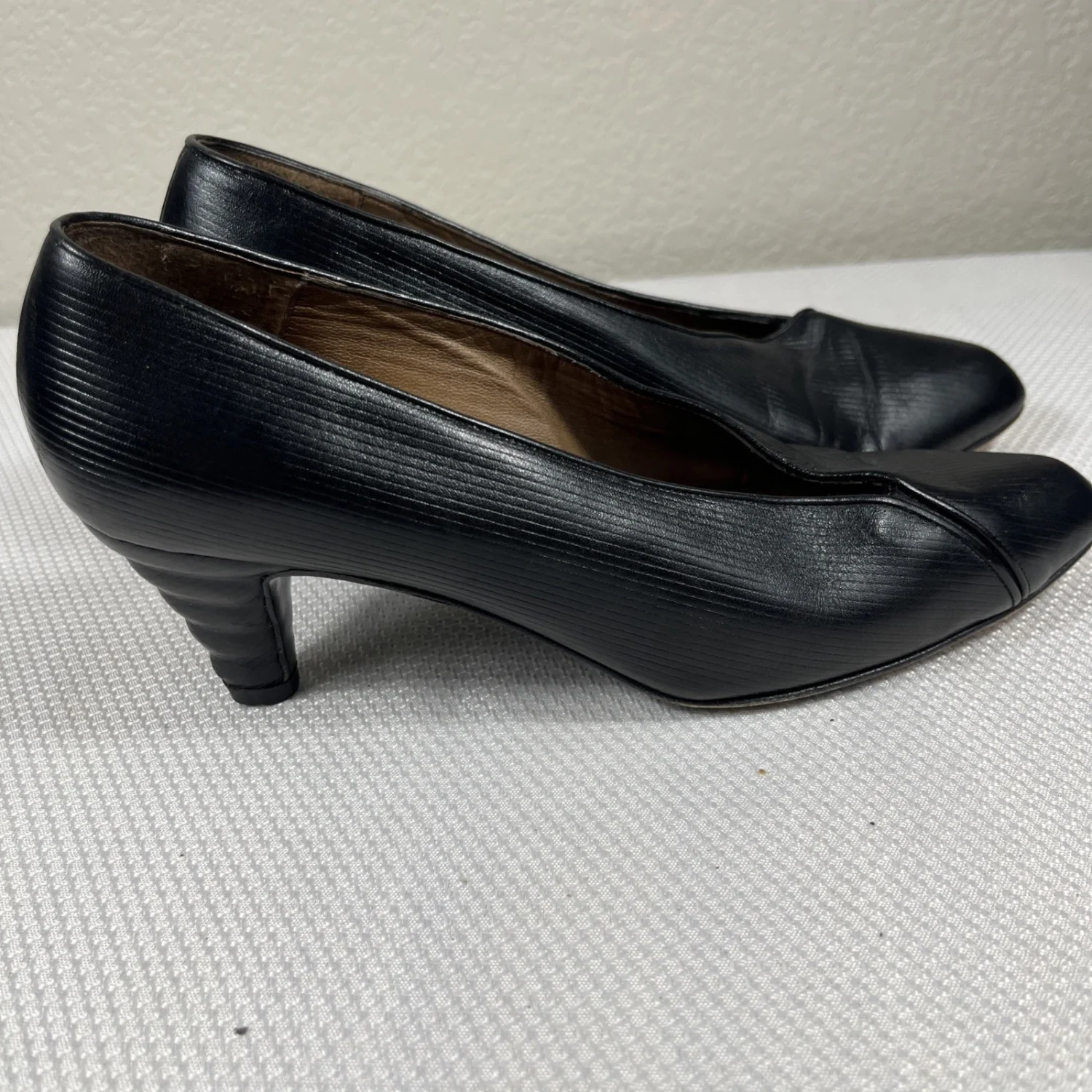 Fendi 复古 Garolino Zucchino FF 标志雕塑鞋跟黑色皮革高跟鞋 7.5 码-