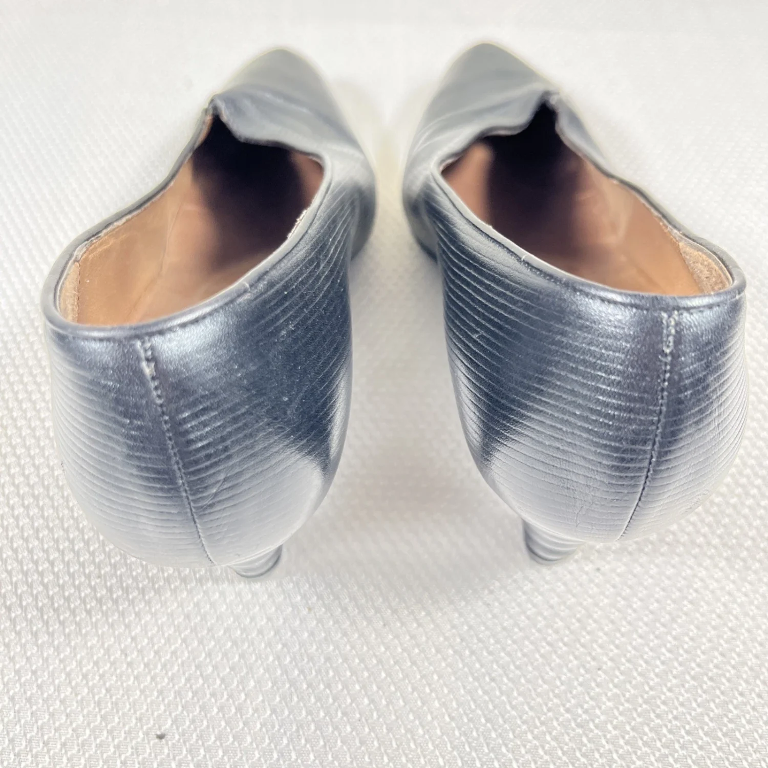 Fendi 复古 Garolino Zucchino FF 标志雕塑鞋跟黑色皮革高跟鞋 7.5 码-