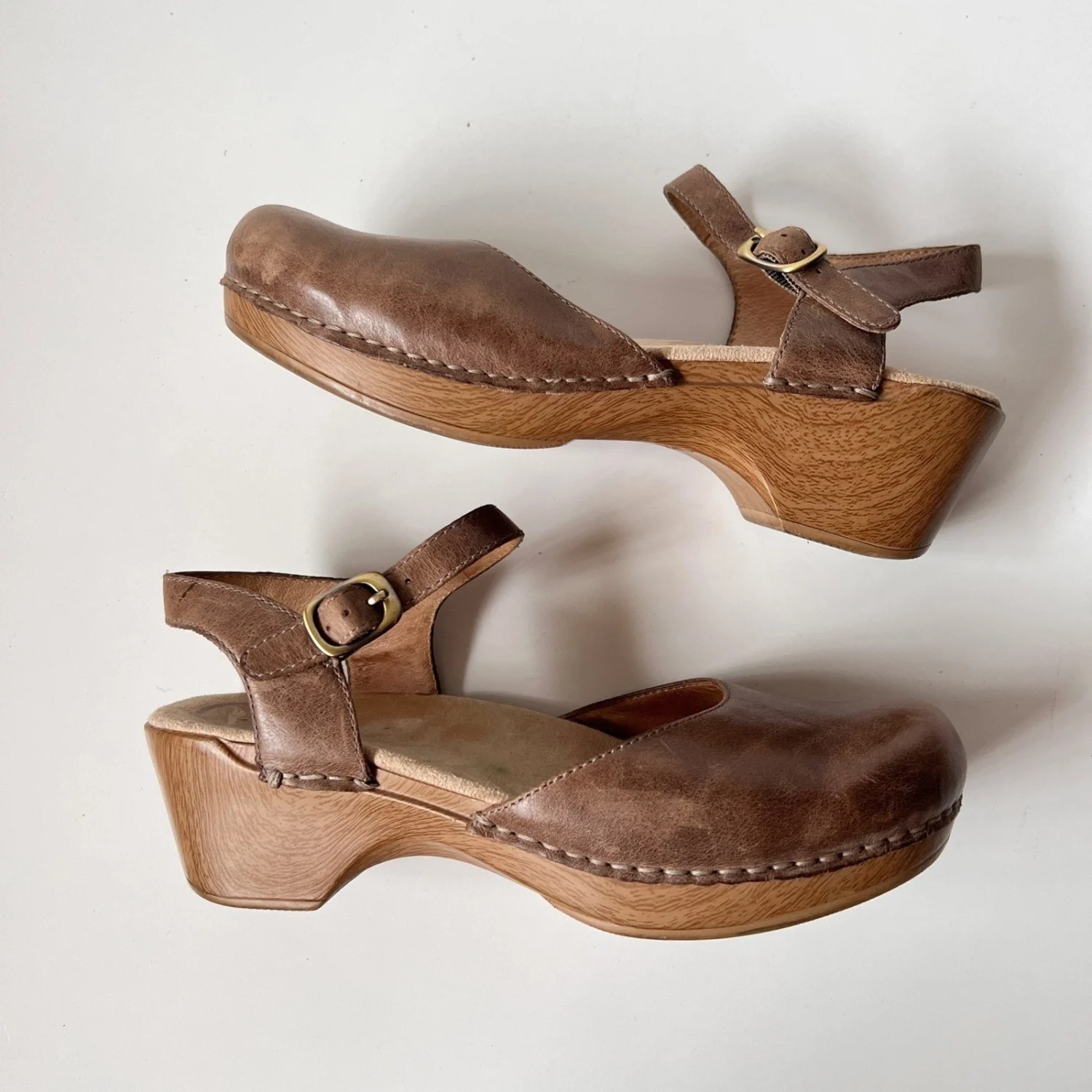 Dansko Mary Jane 木屐 40 码棕褐色皮革厚底凉鞋厚底波西米亚-