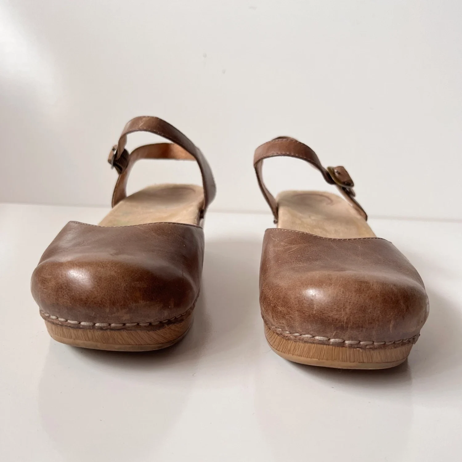 Dansko Mary Jane 木屐 40 码棕褐色皮革厚底凉鞋厚底波西米亚-