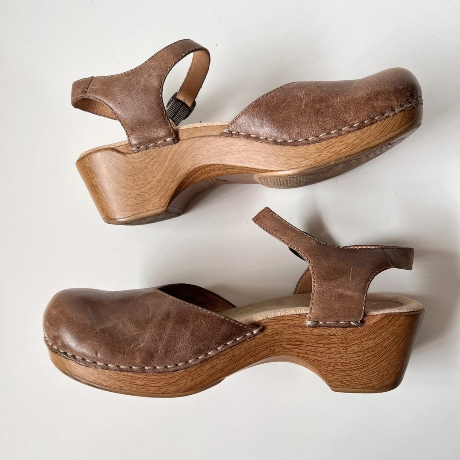 Dansko Mary Jane 木屐 40 码棕褐色皮革厚底凉鞋厚底波西米亚-