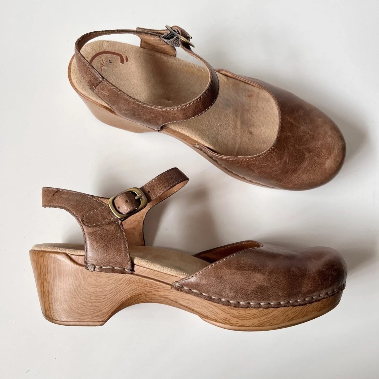 Dansko Mary Jane 木屐 40 码棕褐色皮革厚底凉鞋厚底波西米亚-