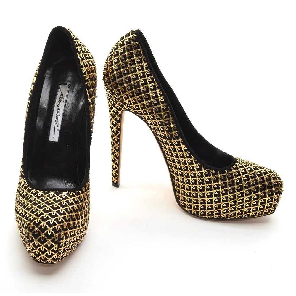 女士 Brian Atwood Maniac 隐藏厚底泵 39 / 8.5 金色覆盖鞋跟-