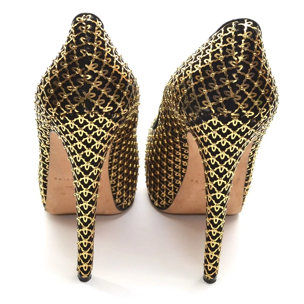 女士 Brian Atwood Maniac 隐藏厚底泵 39 / 8.5 金色覆盖鞋跟-