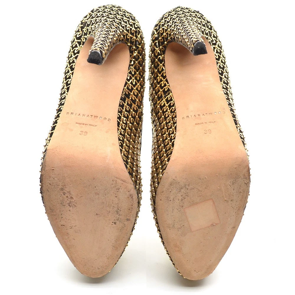 女士 Brian Atwood Maniac 隐藏厚底泵 39 / 8.5 金色覆盖鞋跟-