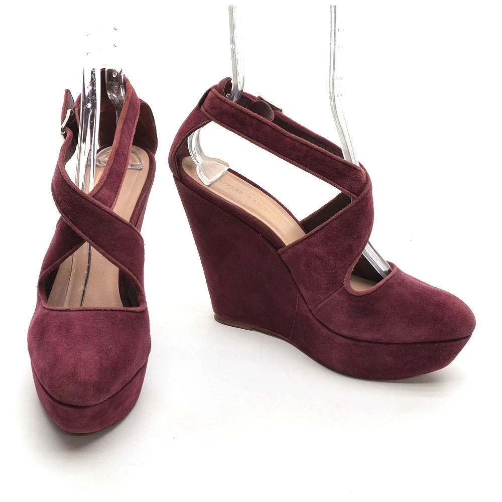 女士 Loeffler Randall Lucile 厚底楔形高跟鞋 10 B 葡萄酒麂皮绒高跟鞋-