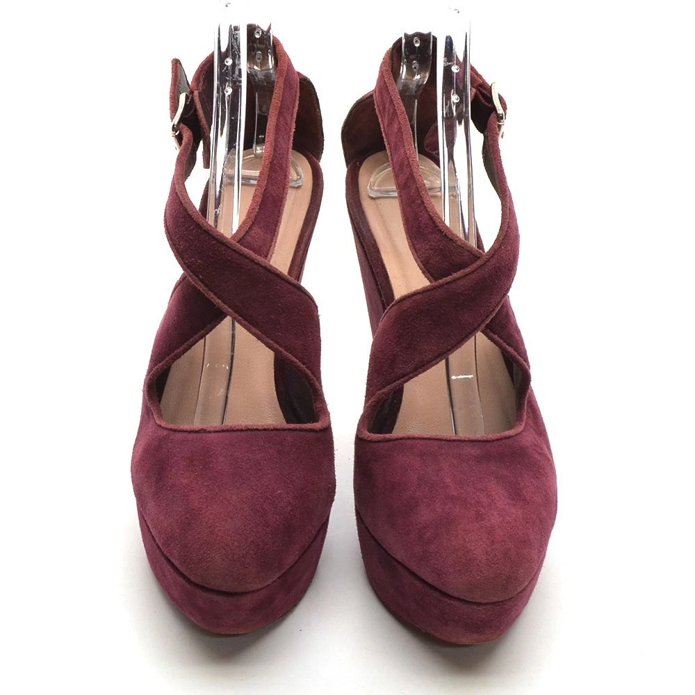女士 Loeffler Randall Lucile 厚底楔形高跟鞋 10 B 葡萄酒麂皮绒高跟鞋-