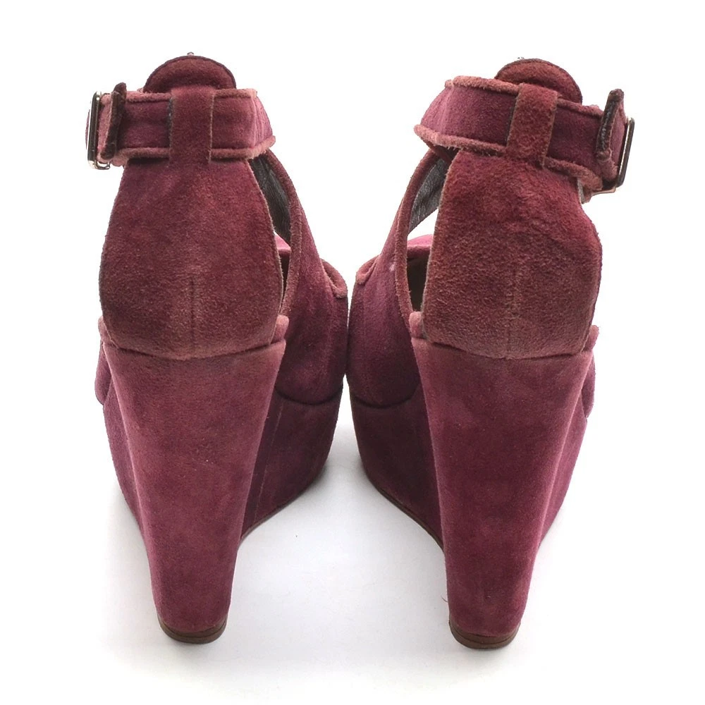 女士 Loeffler Randall Lucile 厚底楔形高跟鞋 10 B 葡萄酒麂皮绒高跟鞋-