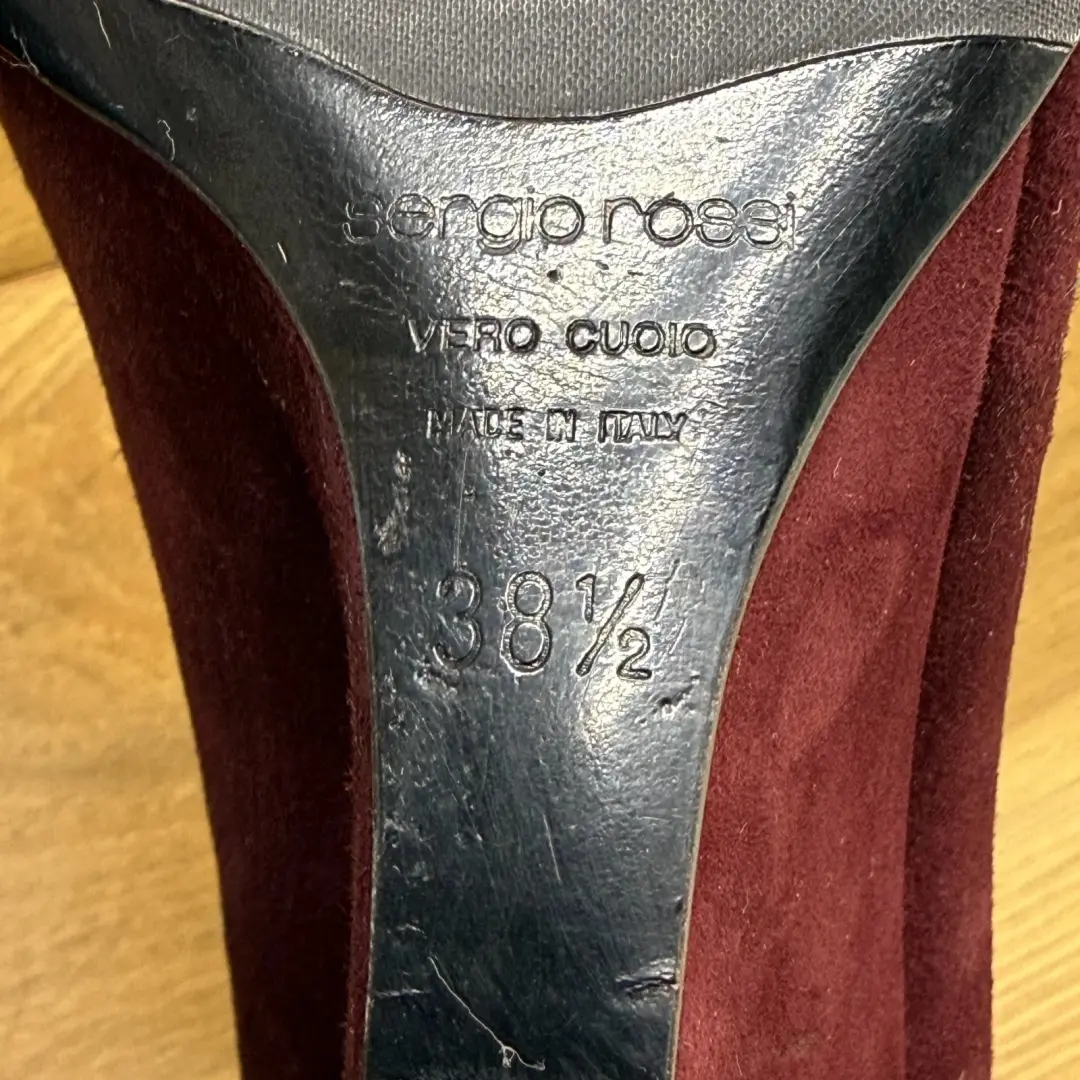 Sergio Rossi 麂皮绒楔形高跟鞋 8.5 EU 38.5 葡萄酒方头办公室极简主义者-