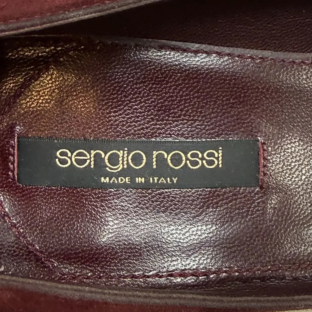 Sergio Rossi 麂皮绒楔形高跟鞋 8.5 EU 38.5 葡萄酒方头办公室极简主义者-